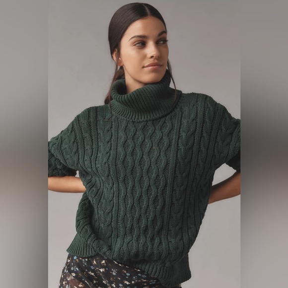 Anthropologie Pilcro Oversized Turtleneck Cable-Knit Sweater Sz 2X NEW Green